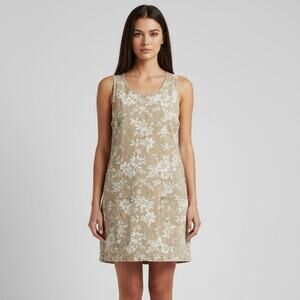 Vintage Ki-ko-mo Floral Denim Brown/White Dress Womens Size Small 100% Cotton